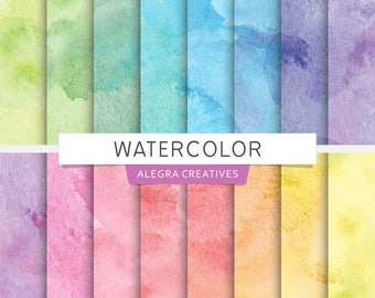 Watercolor digital paper, seamless water color background, brush strokes, ink, paint, rainbow colors, scrapbook papers (Instant Download)