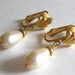Pearl Clip Earrings Drop Dangle Teardrop Gold Tone Vintage