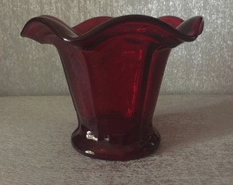 1950's Davidson Sowerby Ruby Red Pressed Glass Vase / Vintage Flower Vase / Sowerby glass vase