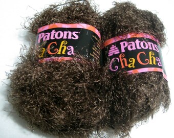 2 Skeins Patons Cha Cha Eyelash Yarn Soul Brown