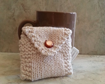 Tea Bag Tote Tea Holder Tea Bag Purse Off-White Cotton Handknit