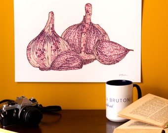 Art Print | Textile Art | Garlic | Free Motion Embroidery