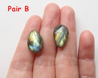 AA grade Flashy Labradorite Half Top Drilled Faceted Petals 10x15x6 mm One Pair Perfect for earrings F3348