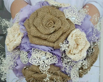 Burlap and lace bouquet, rustic bride bouquet, rustic lace bouquet, country bride, burlap flowers, custom bouquet, lace flowers