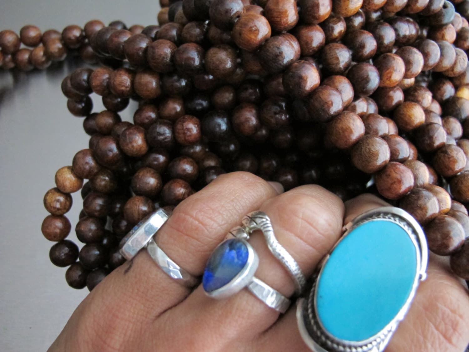 Large Mala Beads 108 Wooden Beads Rustic Brown Wood 8 10mm