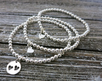 Mother and Two Daughter jewelry,Stretch bracelets,Heart cutout charm bracelets,Mother and Daughter Stretch bracelet,Gift for Mom