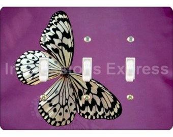 White Butterfly Triple Toggle Light Switch Plate Cover