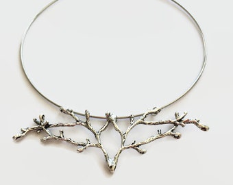 Soldered branch necklace statement twig necklace silver branch twig necklace nature bib necklace nature jewelry tree sculpture