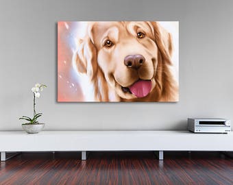 Happy golden retriever print on canvas