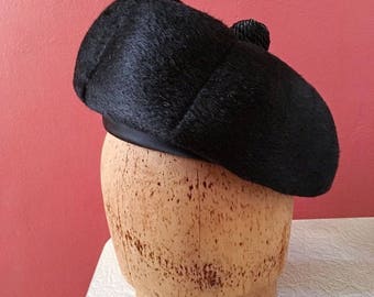 1950's Black Felt Tam with Braided Top Knot