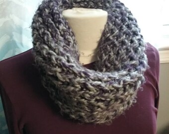 Super Cozy Loom-knit Neck Warmer - Purple & Gray Multi