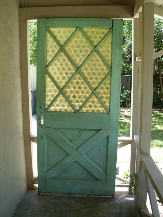Vintage Exterior Front House Door // Green Solid Wood Glass Like this item? - Vintage Exterior Front House Door // Green Solid Wood Glass