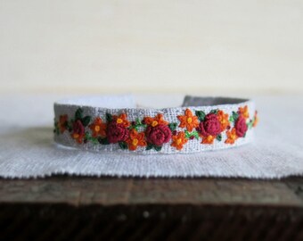 Floral Bracelet, Embroidery Bracelet, Flower Cuff, Mothers Day Gift, Flower Cuff Bracelet