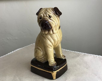 Figurine Ceramic Shar-Pei Vintage Bank Safe Wrinkled Dog Canine Nature Man's Best Friend Home Decor Dog Bank Doorstop Bookend