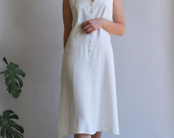 Oversized slip sheath button down white dress / S M L /