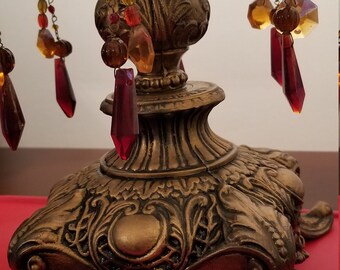 L&L WMC 1969 Cast Metal (Brass) with 3 Levels of 6 Pinhole Canopy Bobeche Drapy Crystals
