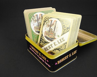 Vintage Playing Cards Robert E. Lee Riverboat 2 Decks in Hinged Tin Box