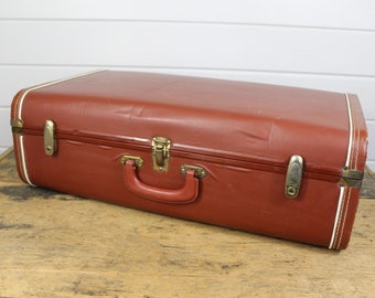 Vintage Brown Suitcase Luggage, Brown Suitcase, Hard Suitcase, Luggage Bag, Large Suitcase, Vintage Luggage Suitcase, Leather Edge, Golden