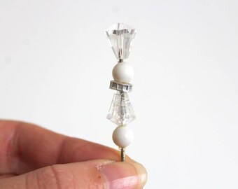White Stick Pin, White Hat Pin, White Lapel Pin, White Coat Pin, Beaded Stick Pin, Beaded Hat Pin, Beaded Lapel Pin, Beaded Coat Pin Hat Pin