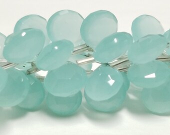 Seafoam Chalcedony Hydro Quartz Faceted Heart Briolettes 11mm to 13mm