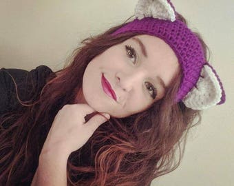 Crochet Purple Neon Kitty Ear Warmers