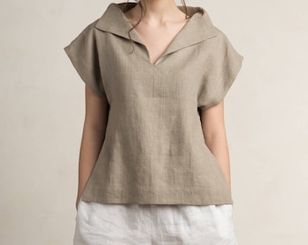 Linen blouse women, Linen women's clothing, Short sleeve linen shirt women, Linen womens tops, Flax grey linen clothes, Linen clothing women