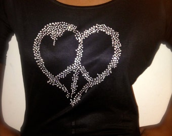 Ladies Off The Shoulder Peace Sign Shirt. Off The Shoulder Rhinestone Shirt. Ladies Peace Sign Bling Shirt. Comfy ladies t-shirt. Mom shirt.