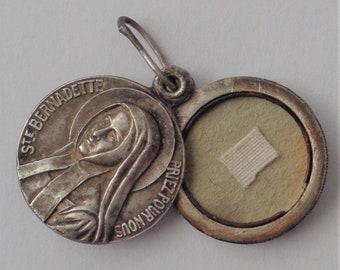 Vintage Locket St. Bernadette With Cloth Relic