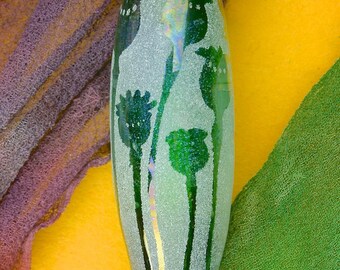 Handmade Lampwork Focal Bead "Poppy Meadow" Sandblasted Dichroic Glass SRA ~ Iridescent Lustre Oval ~ Meadow Shades