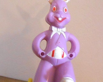 Vintage Hard Plastic Easter Bunny Rabbit on Wheels - Rosbro