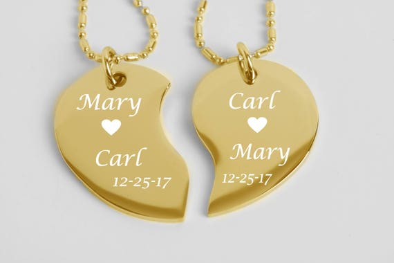 Personalized Broken Heart Couples Jewelry Gold Split Broken