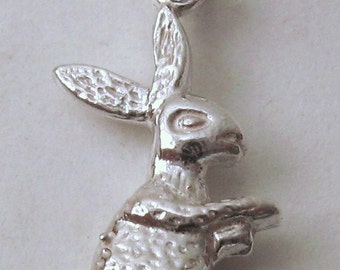 Genuine SOLID 925 STERLING SILVER 3D Bunny Rabbit Animal charm/pendant