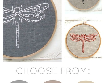 Modern embroidery kit, dragonfly embroidery pattern, easy DIY hoop art, beginner embroidery kit, easy embroidery, dragonfly decor