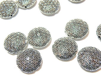 60% OFF -- Six (6) Pewter Puffy Lentil Honeycomb Beads