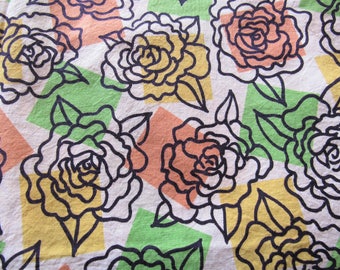 vintage FULL feed sack fabric -- yellow, orange and green floral print