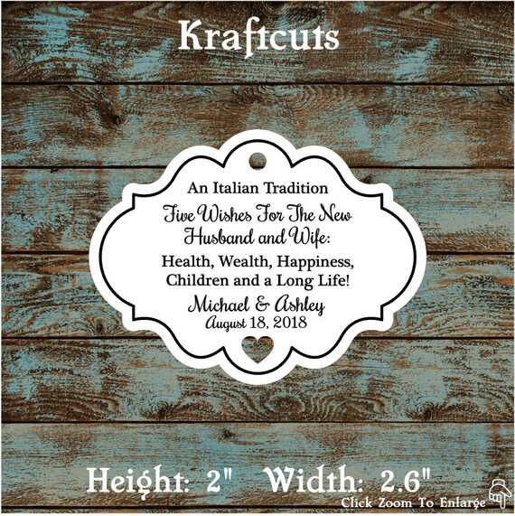 Favor Tags, Jordan Almond Favor Tags, Sugared Almond Favor Tags, Italian Wedding Favor Tags Framed with Heart Cut Out #604 - Qty: 30 Tags