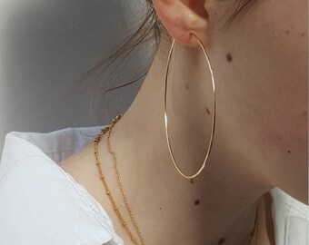 Large 2.5 Inch Gold Hoop Earrings - Big 1.5 , 2 , 2.5 Inch Hammered Gold Filled Hoop Earrings - Thin Minimalist Gold Hoops