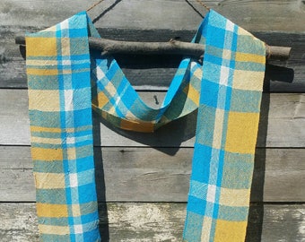 Handwoven Scarf, Lightweight Wool Scarf, Blue Yellow & White Scarf, Long Scarf, Woven Scarf,Fashion Scarf