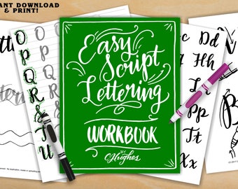 Easy Script Lettering Workbook - Learn Freehand Script Lettering - Learn to Letter - Lettering Practice Sheets - Lettering Worksheets