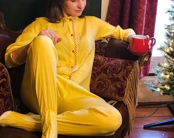 1970's NOS Adult Footie Pajamas Lemon Yellow