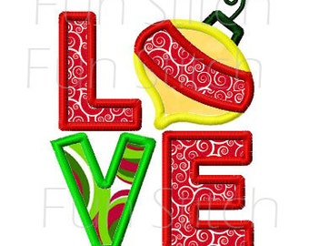 Christmas ornament love applique machine embroidery design