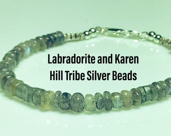 Labradorite And Karen Hill Tribe Silver Beads