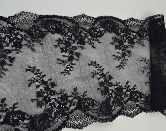 Lot 4,5 mètres dentelles du Calais extensible couleur noir french lace