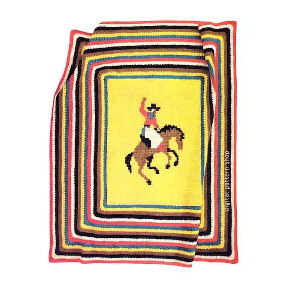 Kids Cowboy Blanket Crochet Pattern Vintage Western Afghan or