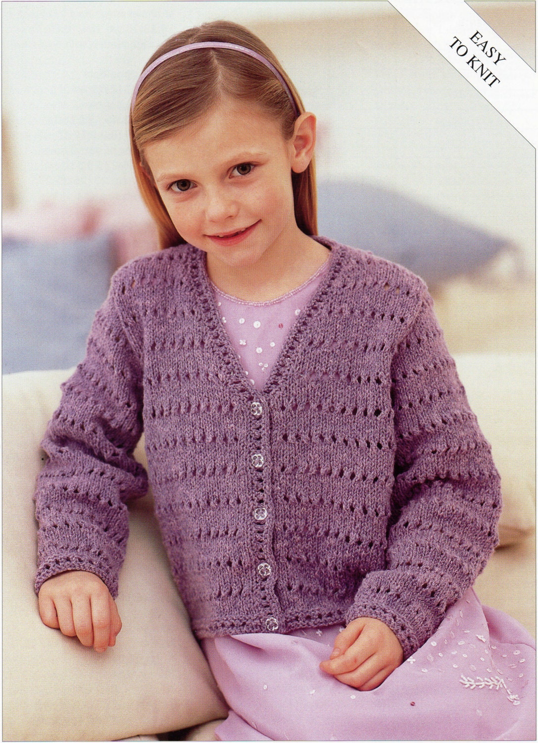 Girls Knitting pattern Girls Cardigan Childs Cardigan Easy Knit V neck ...