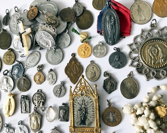 Vintage French Religious Medals Lot of 60 Holy Medals Saints Medals