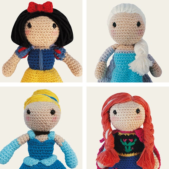 Disney Princess: Snow White, Cinderella, Elsa & Anna. Frozen, Amigurumi Pattern PDF.