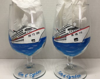 Cruise ship hand painted goblets