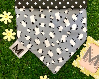 Baa Baa Black Sheep Reversible Pet Dog Bandana Handmade UK
