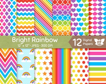 Rainbow Digital Paper, Bright Bold Color Papers, Seamless Pattern, Colorful Tileable Background, Digital Craft, Commercial Use